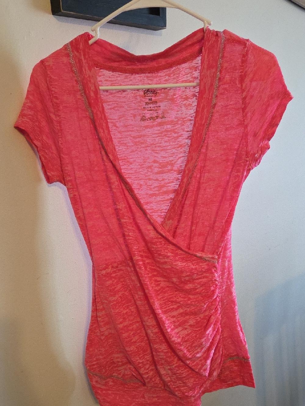 Vanity Hot Pink Draped V-Neck Short Sleeve Top